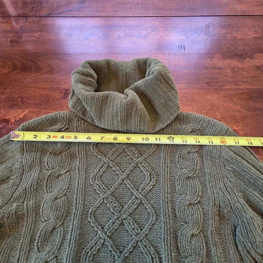 SML Sport Green Cable Knit Cowl Neck Chunky Sweater Women's M Cottagecore Cozy
